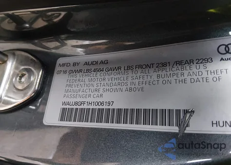 2017 Audi A3 2.0T Premium z USA, uszkodzony, nr VIN WAUJ8GFF1H1006197